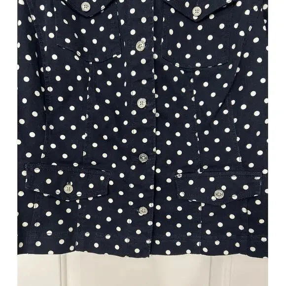 Chaps Navy Blue White Polka Dot Flat Collar Cotton Stretch Denim Jacket Size 2X - Picture 5 of 12